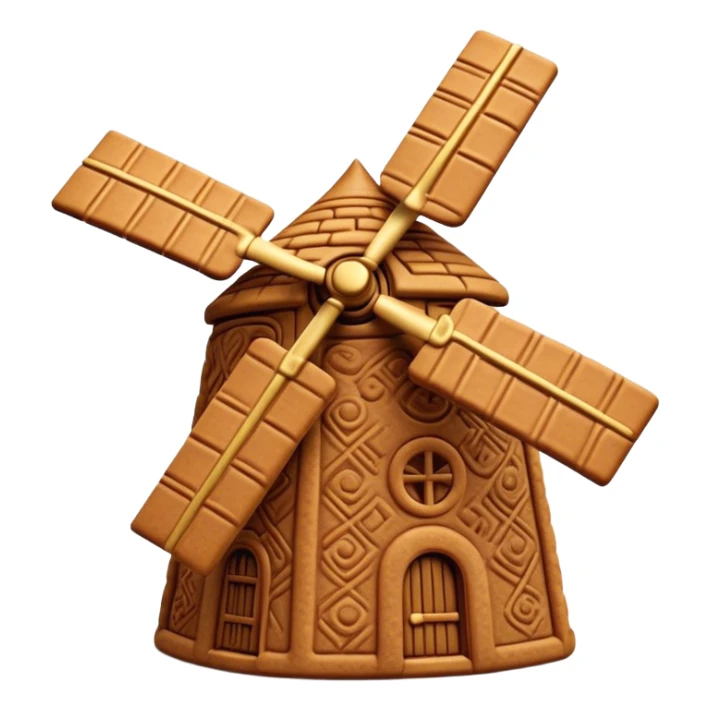 Speculaas Cinematic Realistic Speculaas Biscuit Emoji, depicted as a spiced speculaas cookie crafted in a charming windmill shape, rendered with intricate textures and warm, inviting lighting. sticker