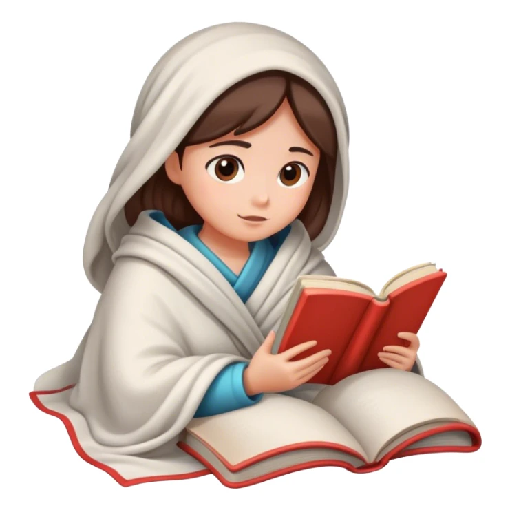 A girl wrapped in a blanket is reading a book. sticker