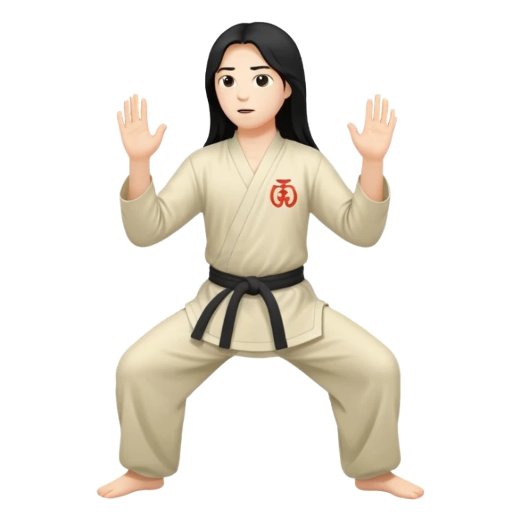 pratiquant de qi gong aux cheveux longs, en position basse sticker