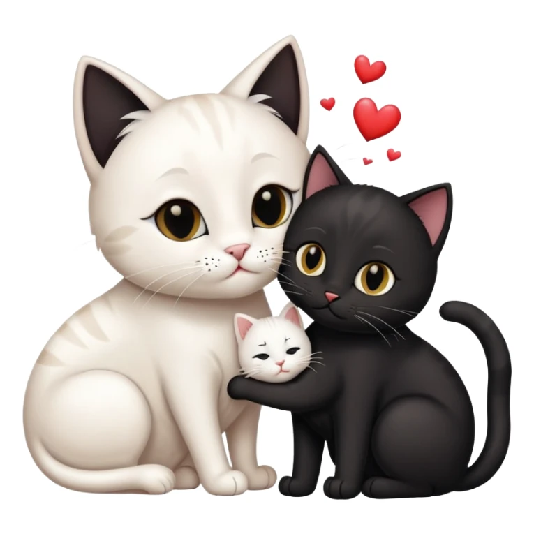 Big black cat is kissing a small white cat with hearts above sticker