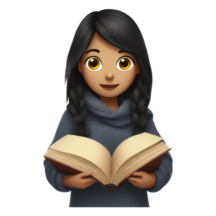 Cozy dark haired girl ready a book with blanket sticker