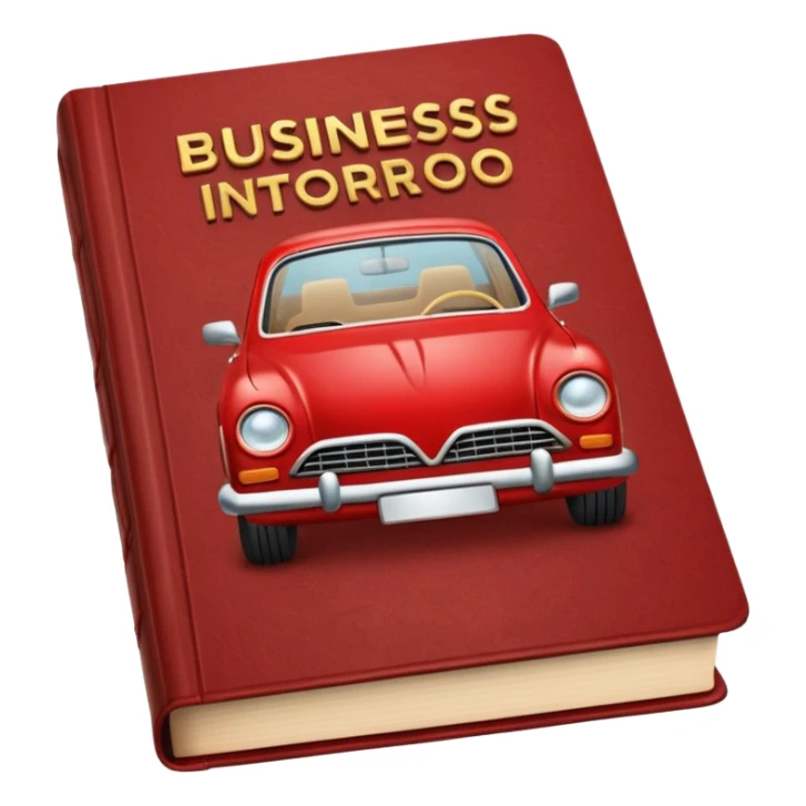 a book with a title " business intro " and a car illustration sticker