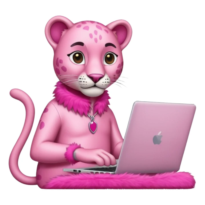 pink panther with a laptop sticker