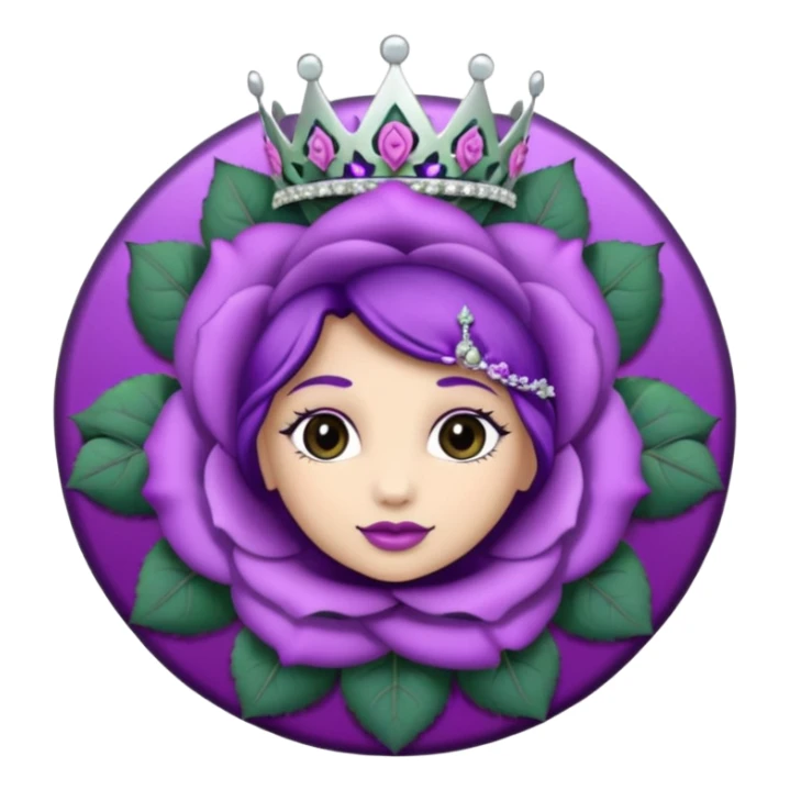 Purple rose flower, silver circle plaque, silver tiara sticker