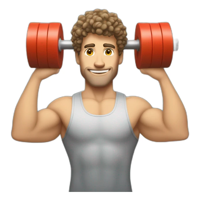 caucasian man with curly hair lifting weights sticker