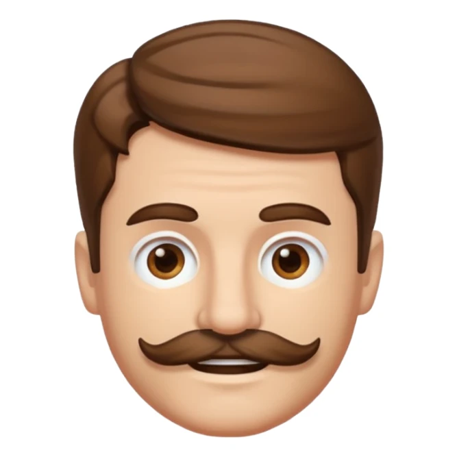 white man with parted brown hair and a thick mustache in the stock ios emoji style. he is smiling and his hair is a bit unkempt sticker
