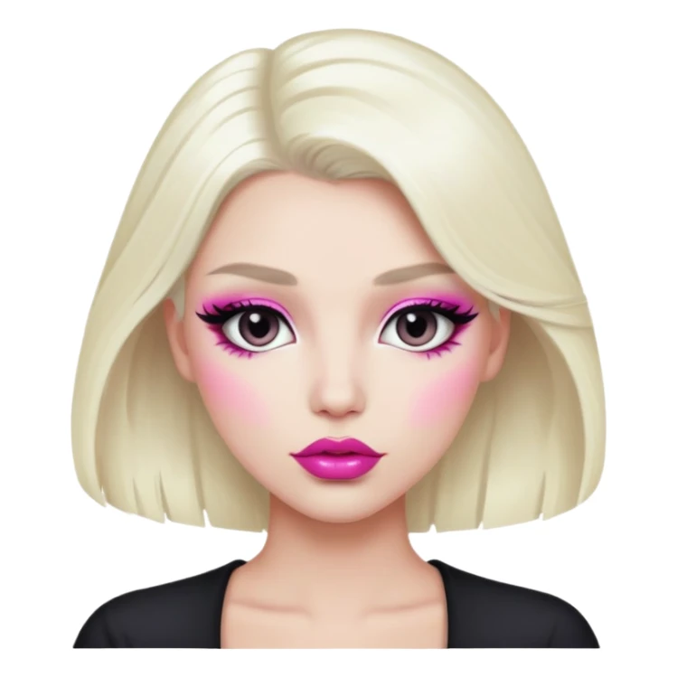 Person with platinum blonde hair, pink lips, and heavy makeup sticker