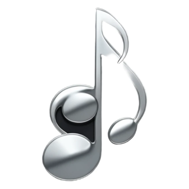 single musical note emoji, deep matte black metal material, smooth rounded geometry sticker