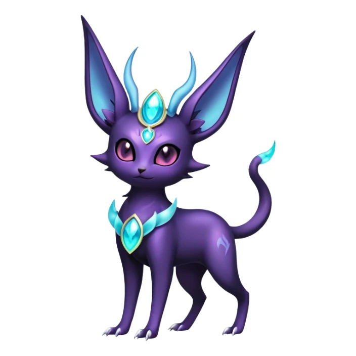 Shiny Exotic Badass Royal Mysterious Gothic Noibat-Espeon-Umbreon-Pokémon-Fakémon-hybrid-creature (full body) with horns sticker