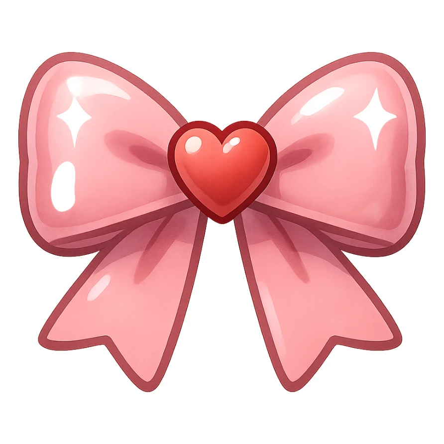 new bow emoji, cute and shiny, with a heart accent sticker