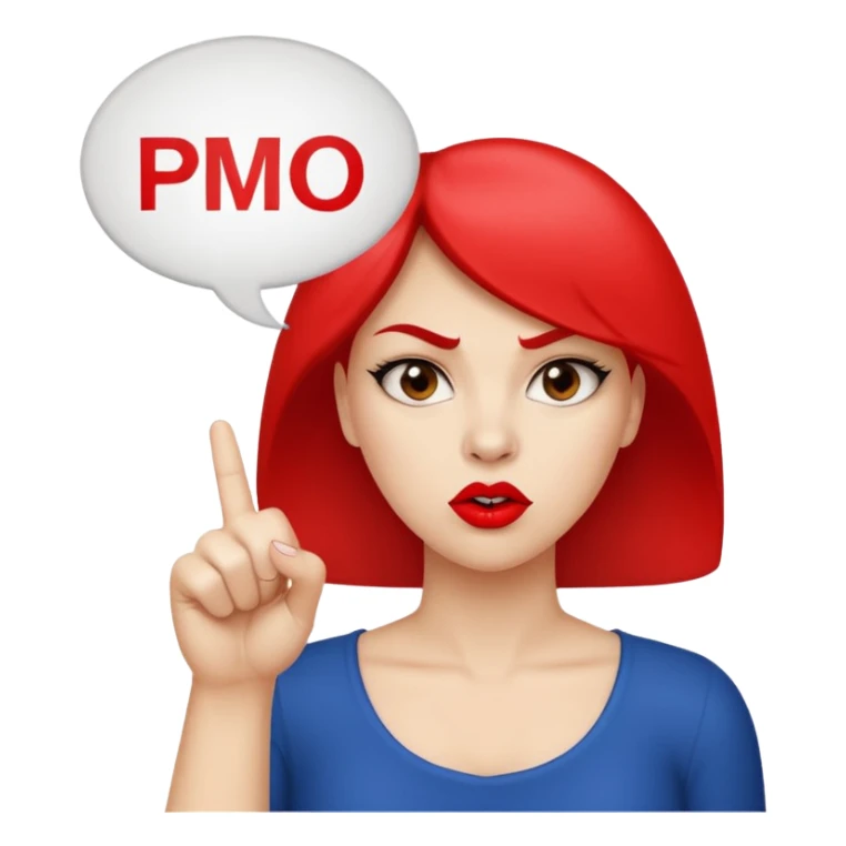 An angry lady with her finger up and the letters “Don’t PMO” in a speech bubble  sticker