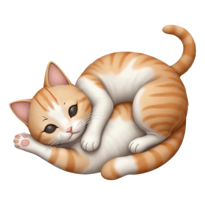 grey and white small cat with eyes closed lying down upside down with paws stretched out straight vertically  sticker