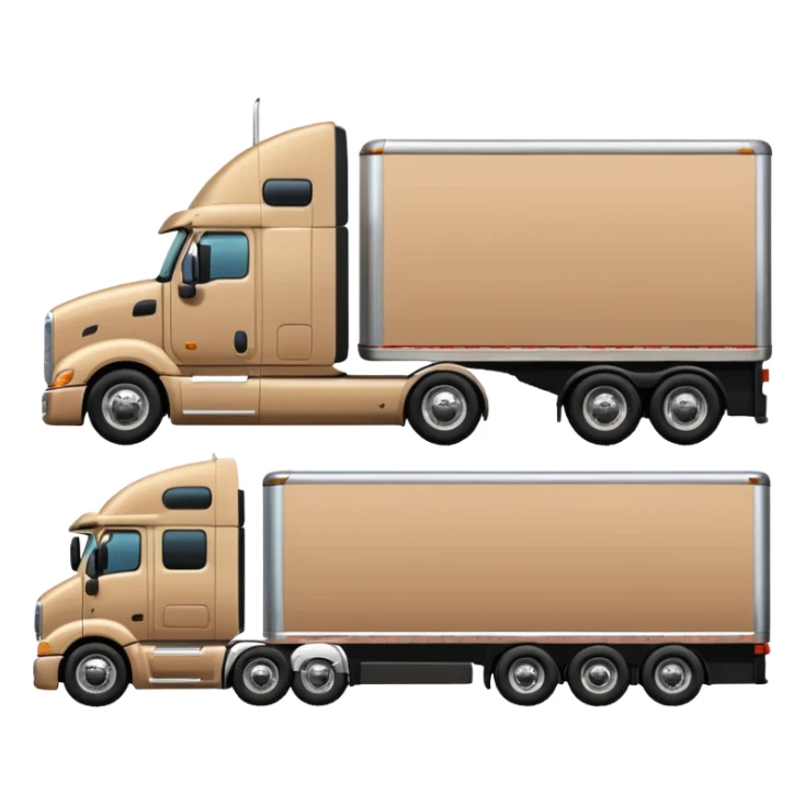tan semi truck and trailer, side view, minimal details sticker