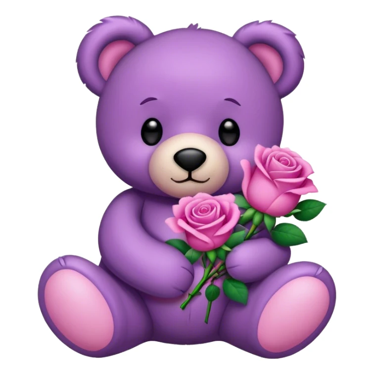  purple Teddy Bear holding  pink  roses sticker