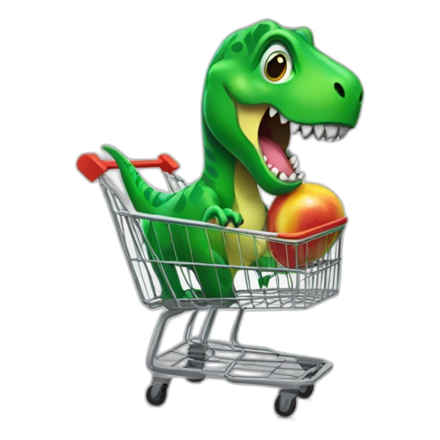 green t-rex in a shopping cart  sticker