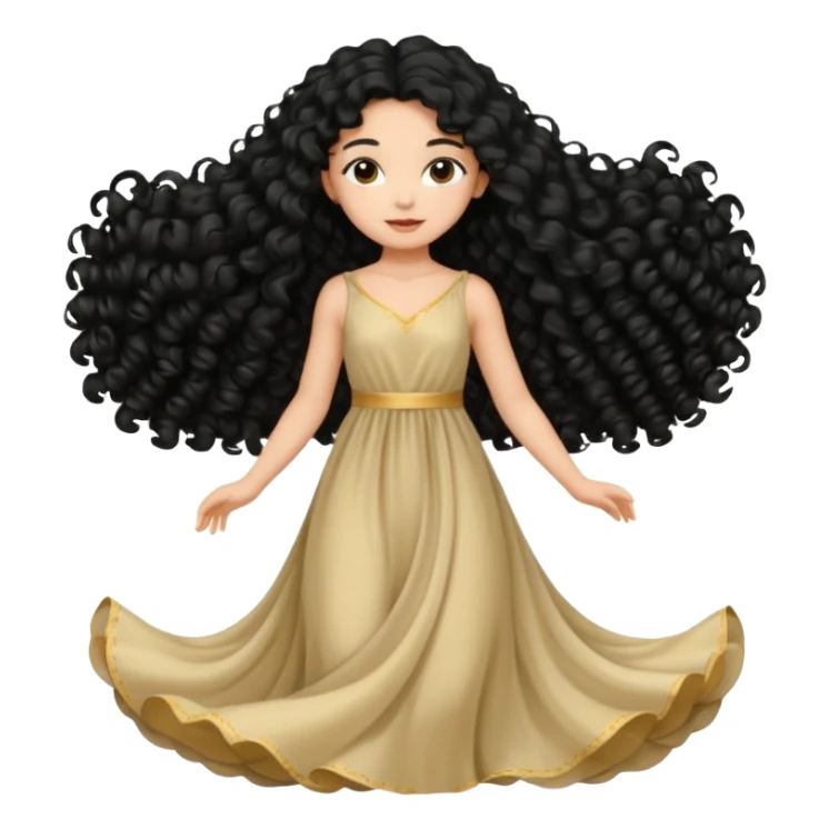 Uma menina com vestido longo e cabelo longo preto cacheado sticker