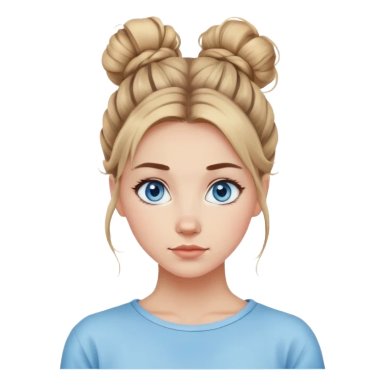 Woman cute, hair in messy bun, sky eyes sticker