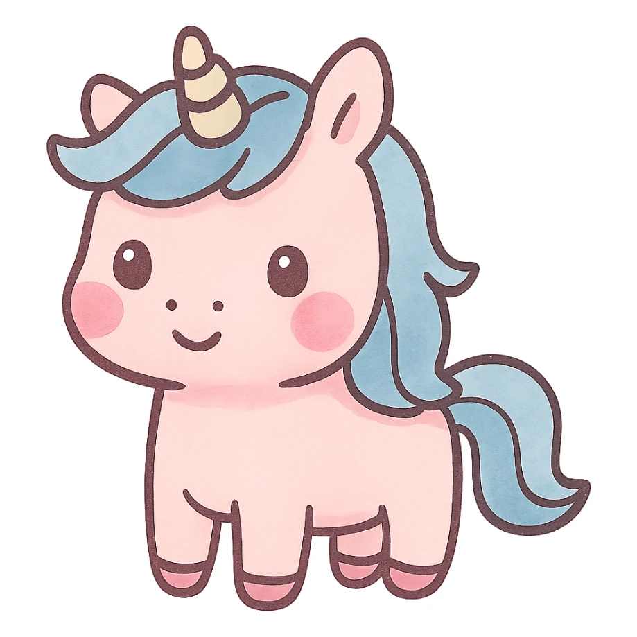 kawaii pink unicorn with blue hair, pink cheeks sticker
