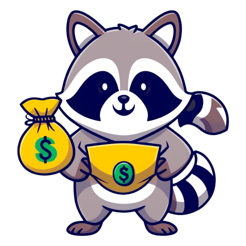 raccoon thief with mask and money bag sticker