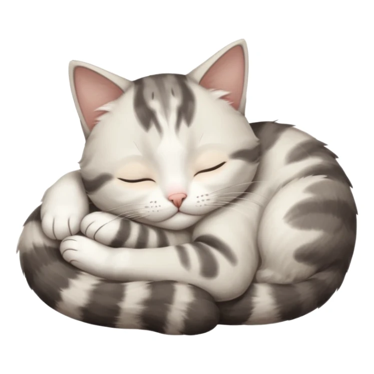grey and white small cat with eyes closed lying down upside down tightly hugging its own face sticker