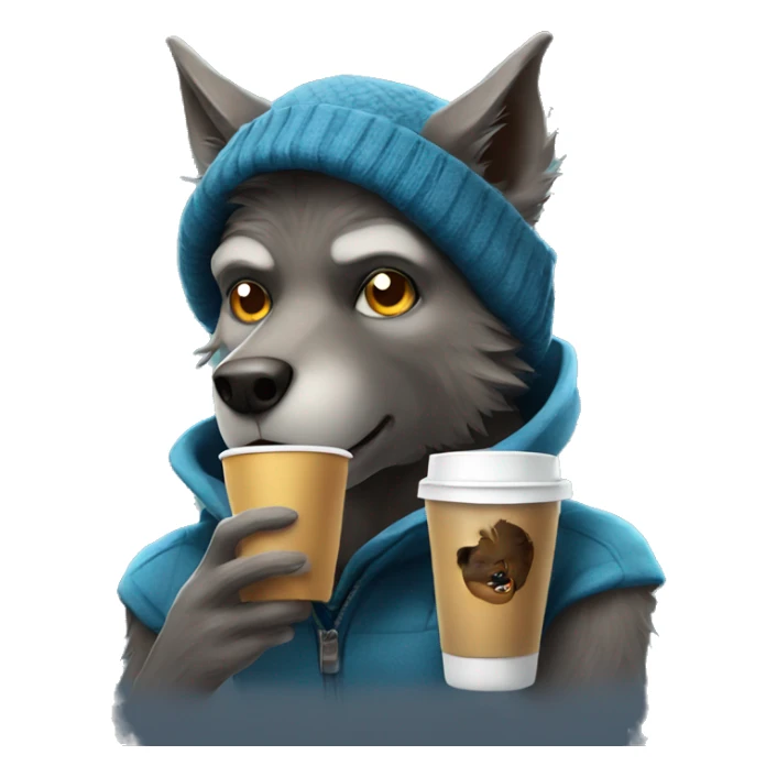 nice werewolf with a beanie drinking a coffee to go  sticker
