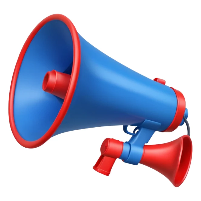 megafono de aviso de color rojo con azul sticker
