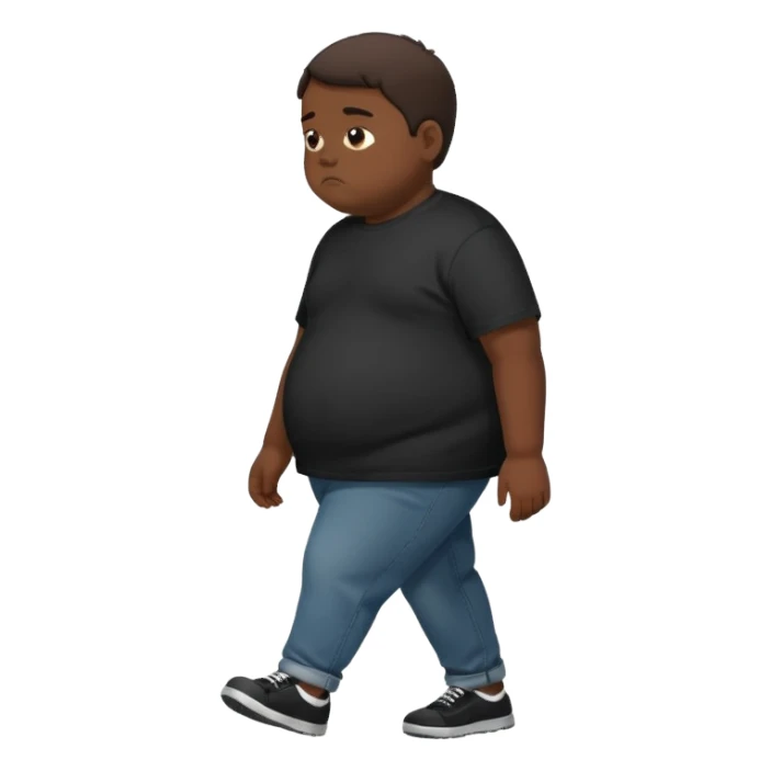 sad fat young boy in black t shirt walking from the side sticker
