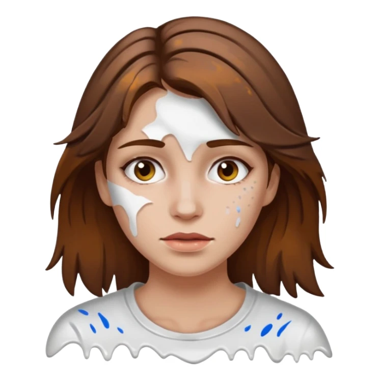 Brown hair woman, splashed white on face sticker