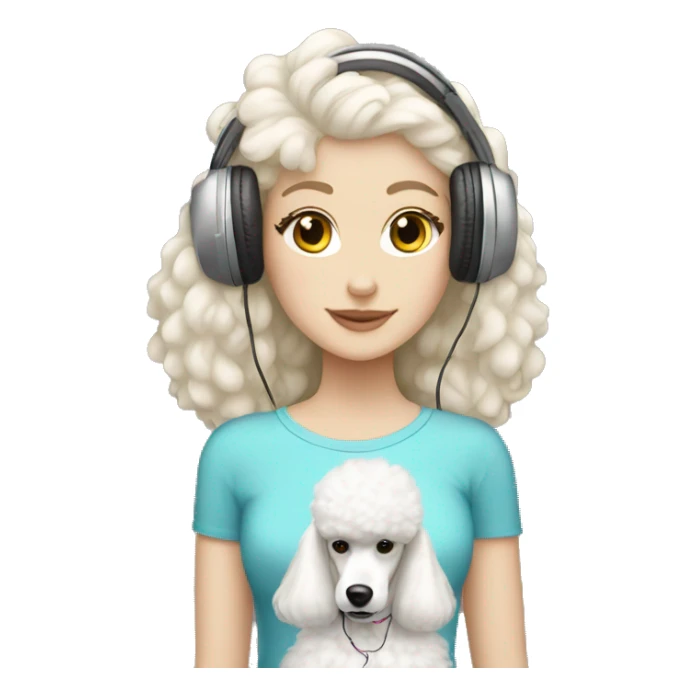white girl with headphones and white poodle sticker