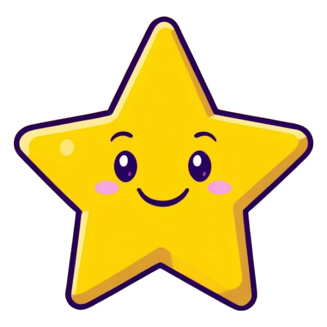 3D golden star with extra glitter and sparkle, smiling face, cartoon icon style, Pixar-inspired lighting, pastel yellow background sticker