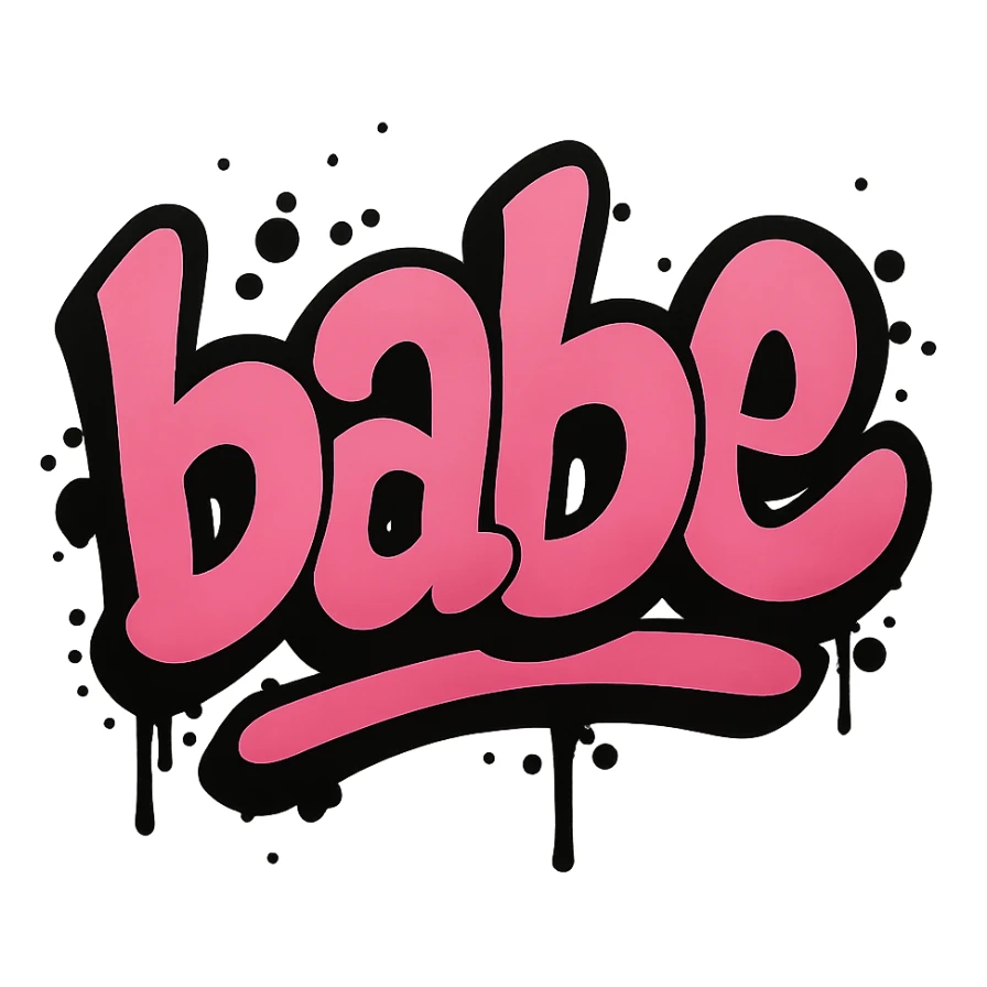 the word 'babe' in pink graffiti style, street art, no background sticker