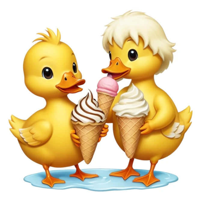 A duck and a duckling are eating ice cream. sticker