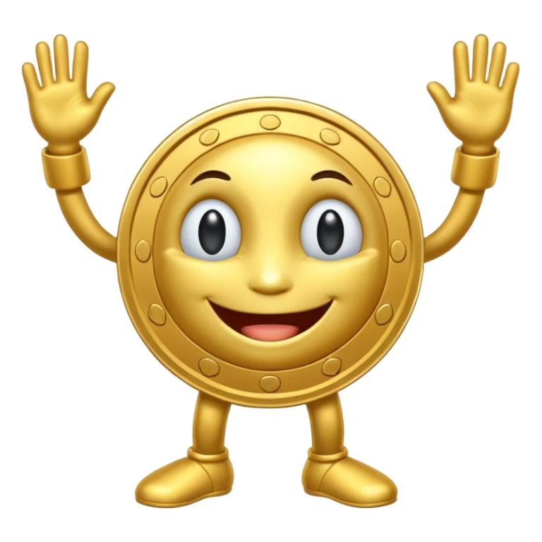 coin mascot with eyes, mouth, arms and legs sticker