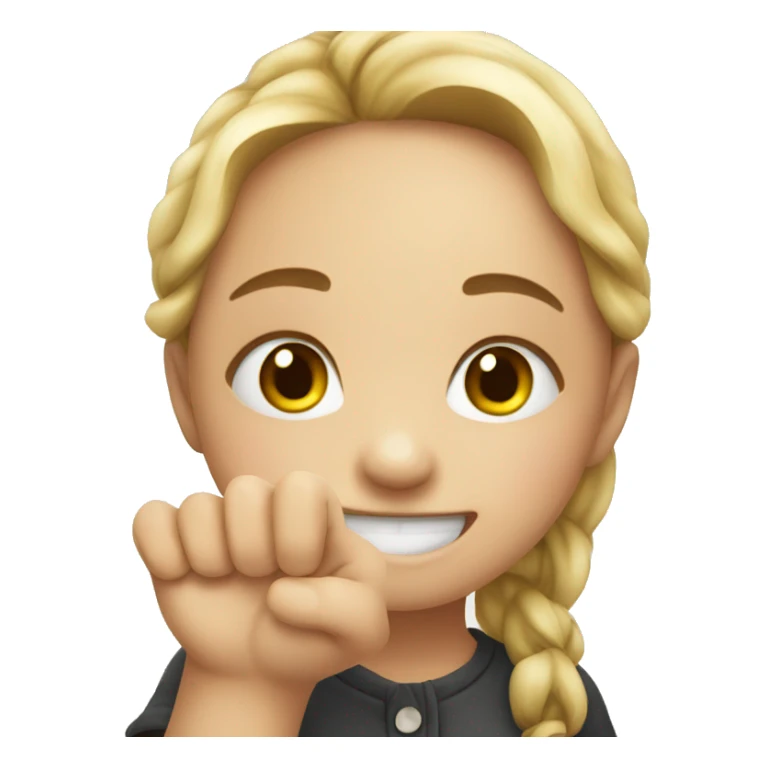 smiling girl with dirty finger sticker