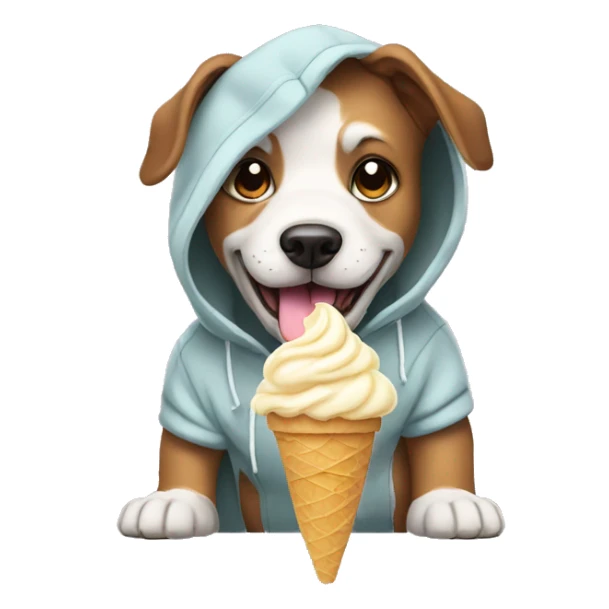 A dog wearing a hoodie and eating ice cream sticker