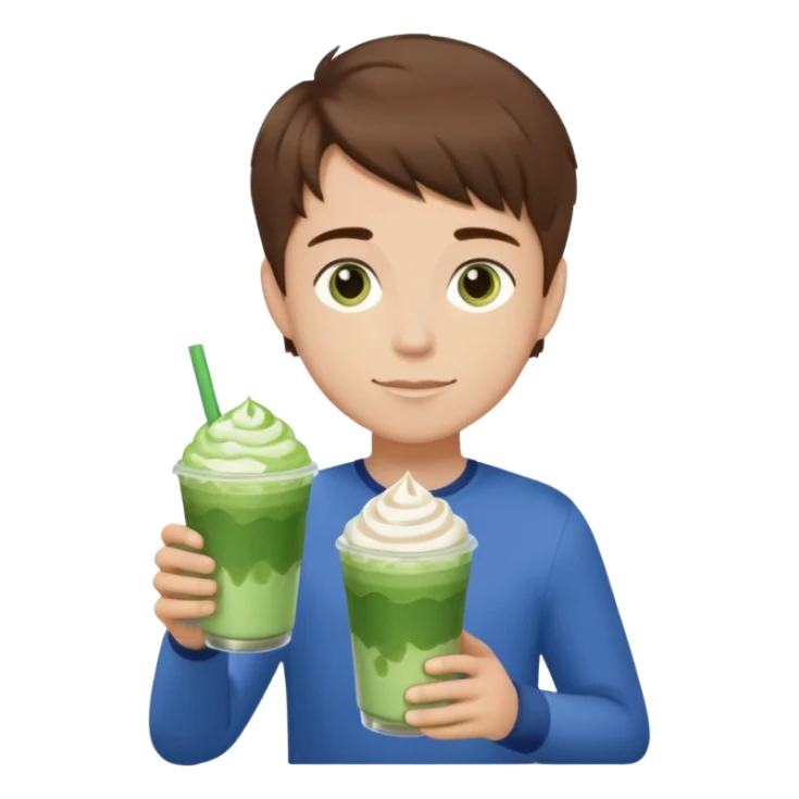 brown hair boy take two ice matcha latte sticker