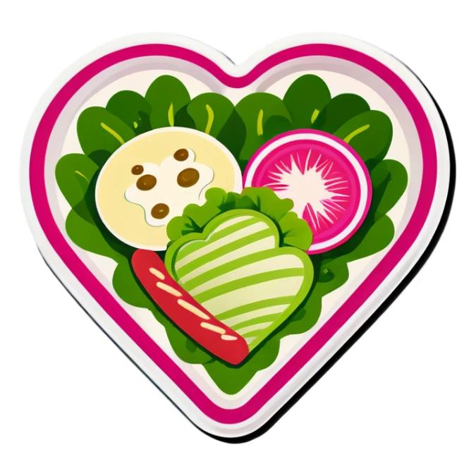 green salad in a pink heart shaped plate   sticker