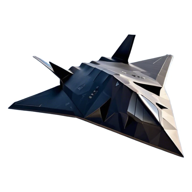 F-117 Nighthawk - Lockheed Martin (Stealth Grey) A futuristic stealth attack aircraft with a distinct faceted, angular design in a stealthy matte grey. Its sharp, jagged edges and unconventional, almost alien-like shape make it look like a shadow cutting through the night sky. The surface should appear non-reflective with subtle panel lines. sticker