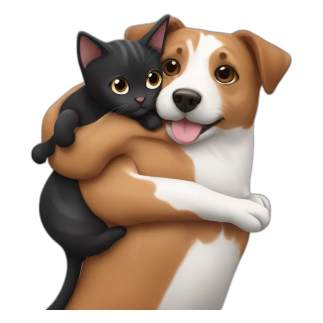 Black mackerel cat hugging brown Jack Russell dog sticker