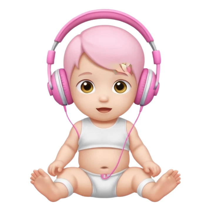 a cute baby in a white diaper and pink headphones sticker