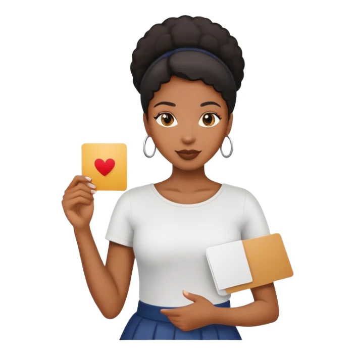 black female standing holding a card in one hand sticker