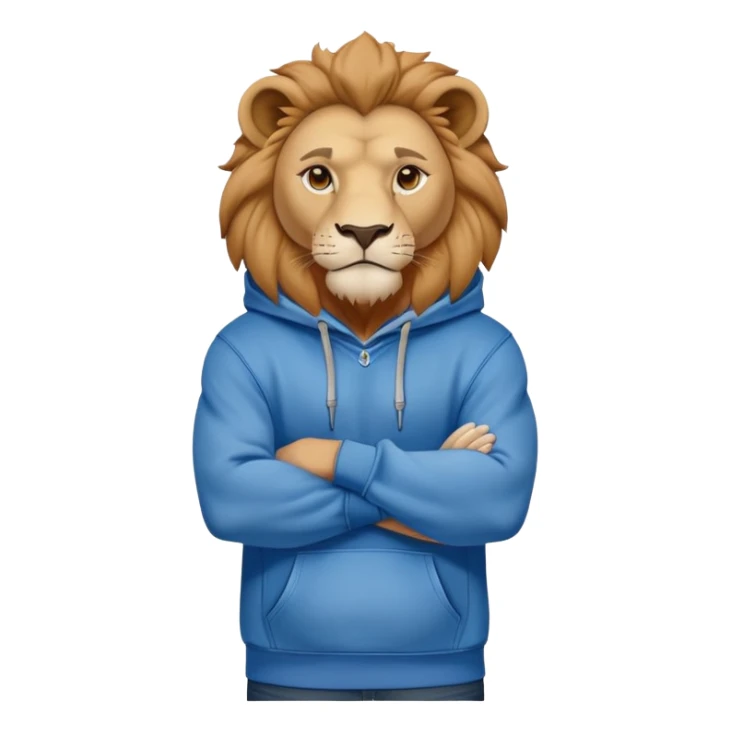 determined anthropomorphised lion in a hoodie and jeans with arms folded, confident stance sticker