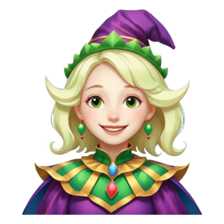 genra imagen de una chica eterea( casi irreal )con cara de sol, sonriendote, bufon, flotando en el espacio sticker