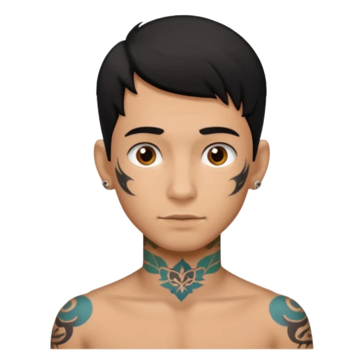 Tan boy with black hair with neck tattoo sticker