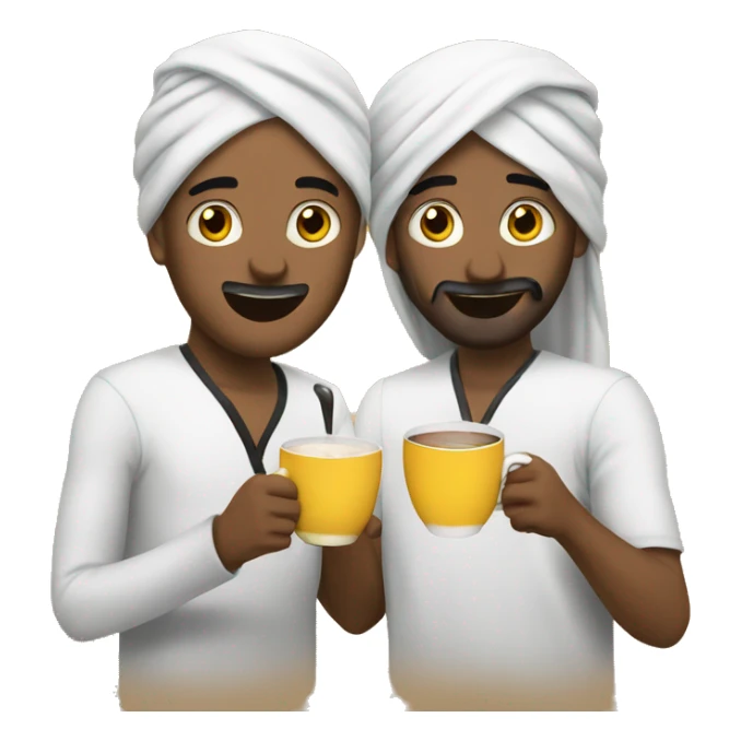 2 friends drinking a cup of tee and enjoing it make them look arabic sticker