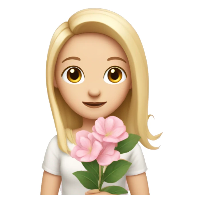 White girl is holding soft pink flower sticker