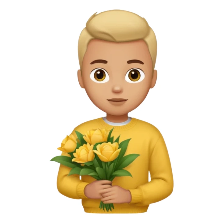 a pretty bratz guy carrying a bouquet and a yellow sweater. Muscled sticker