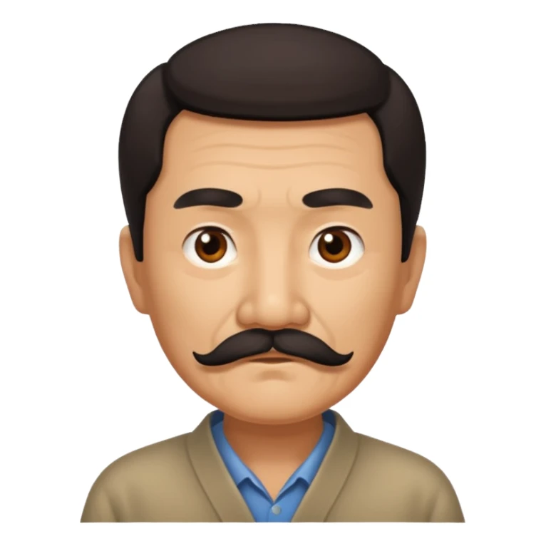 Old Chinese man with dark hair and full turn down mustache sticker