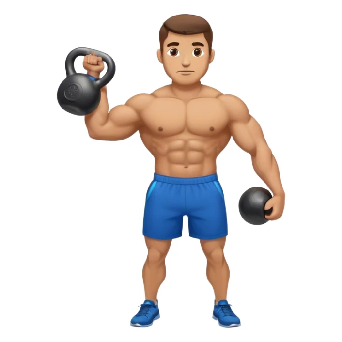 buff man with blue shorts holding kettlebell sticker