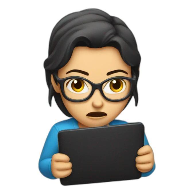 Very angry woman holding black laptop sticker